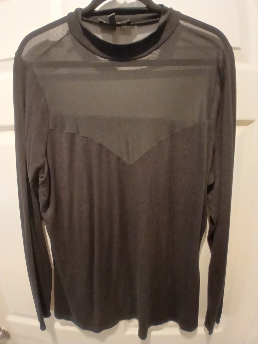 Eloquii Black Long-Sleeve Mesh Yoke Top